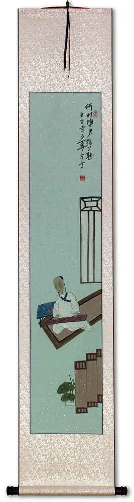 Man Playing Zither Harp Wall Scroll