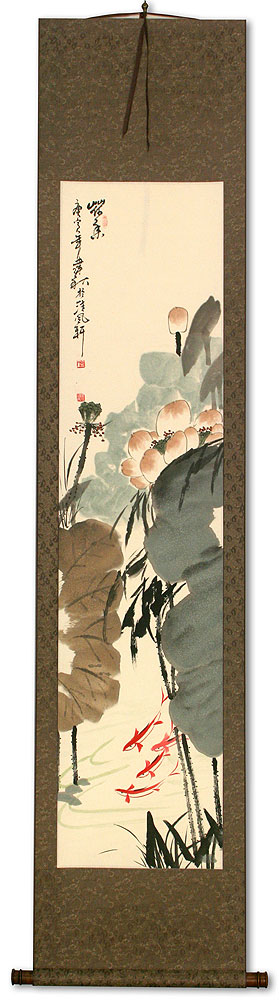 Lotus Scent - Fish and Lotus Flower Wall Scroll