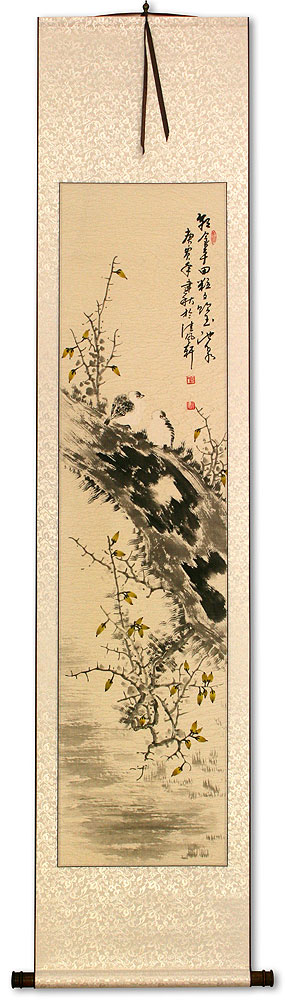Being Together - Birds and Flower - Wall Scroll