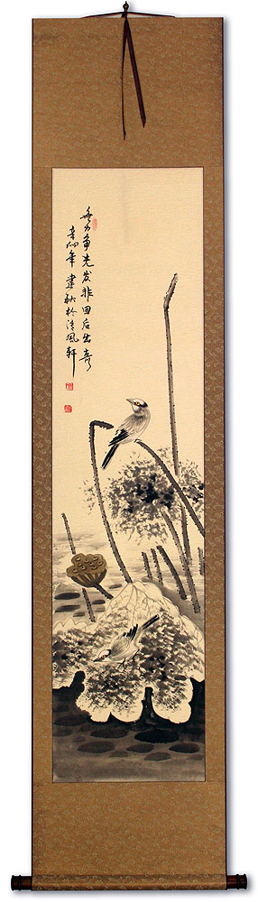 Withering Lotus & Kingfisher Bird - Chinese Scroll
