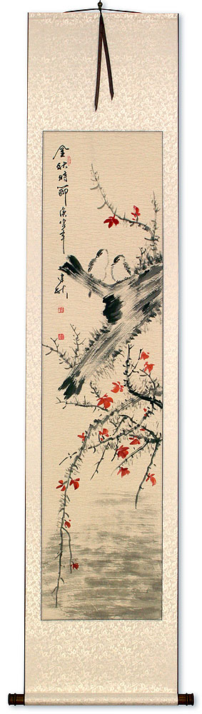 Bird and Flowers Wall Scroll