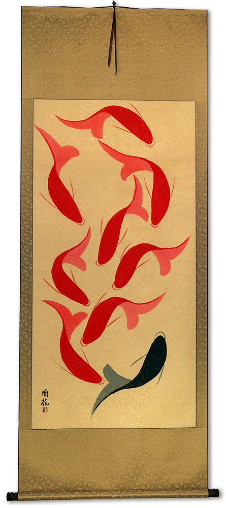 Large Abstract Yin Yang Koi Fish Wall Scroll