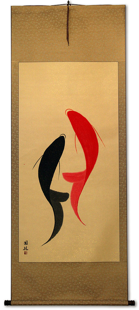 Large Abstract Yin Yang Fish Wall Scroll