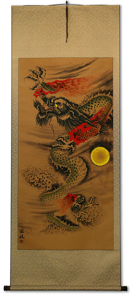 Flying Chinese Dragon - Asian Scroll