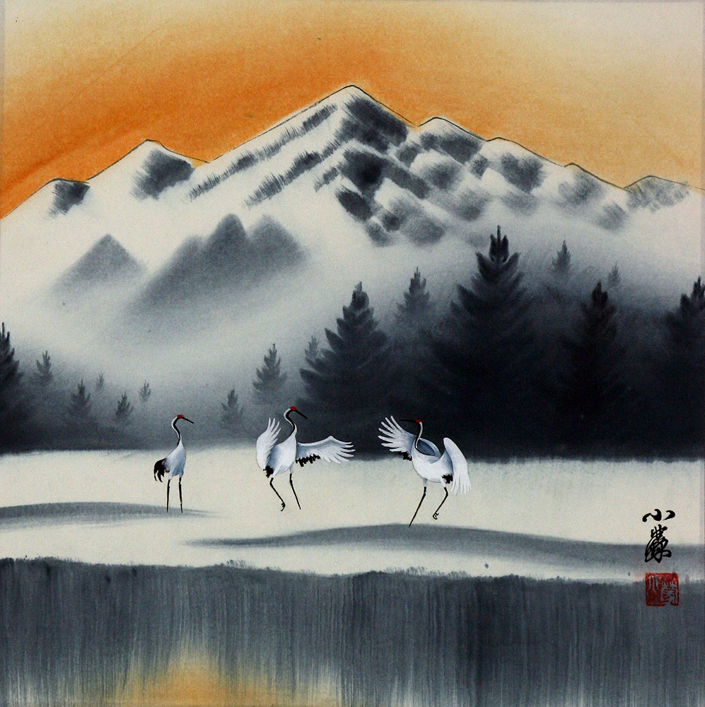Colorful Cranes Painting