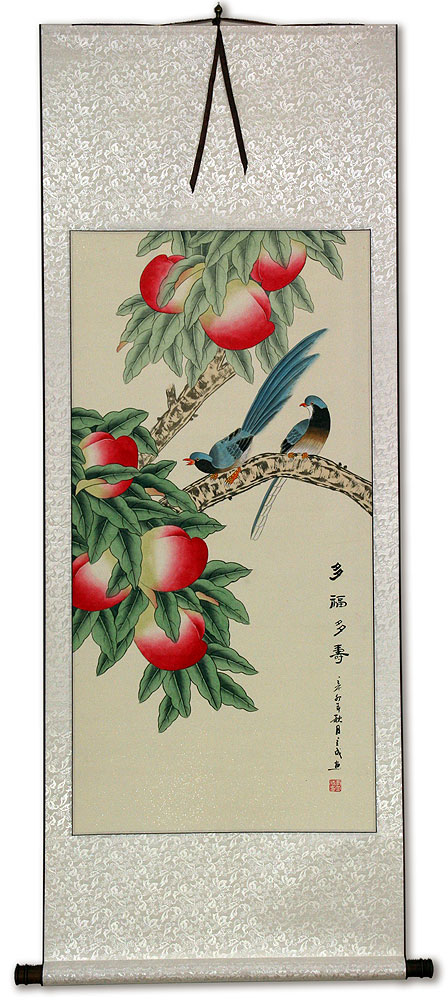 Peaches / Peach Tree and Birds Wall Scroll