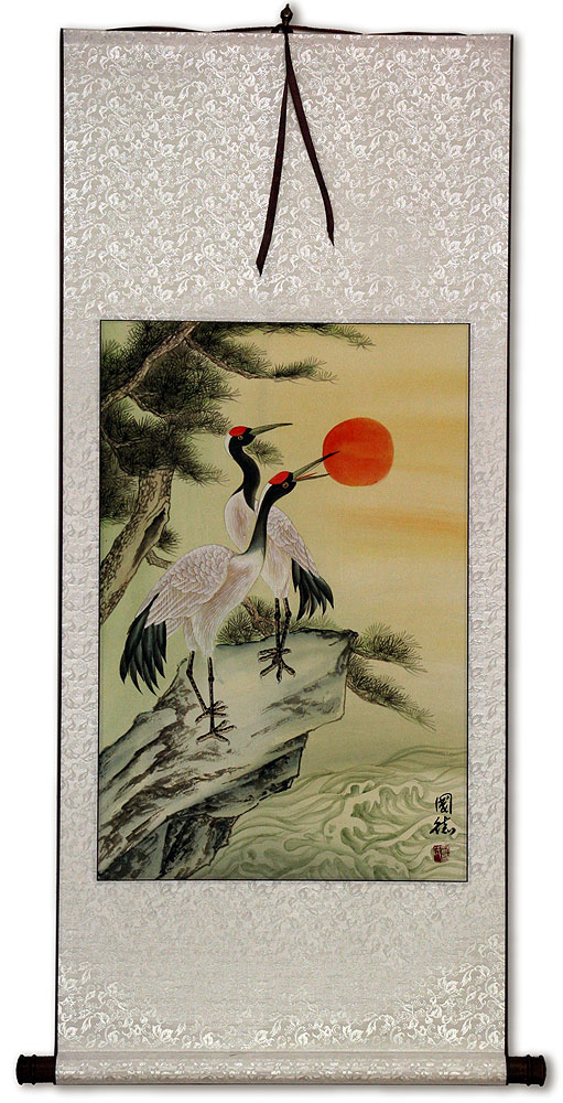 Antique-Style Cranes Wall Scroll