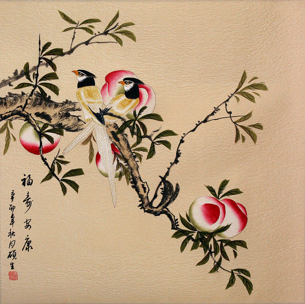 Good Fortune Longevity Health & Peace - Birds and Peaches Painting