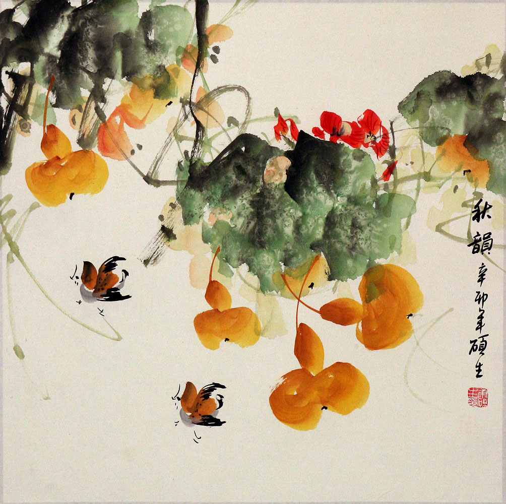Chinese Birds, Gourds and Flowers Painting