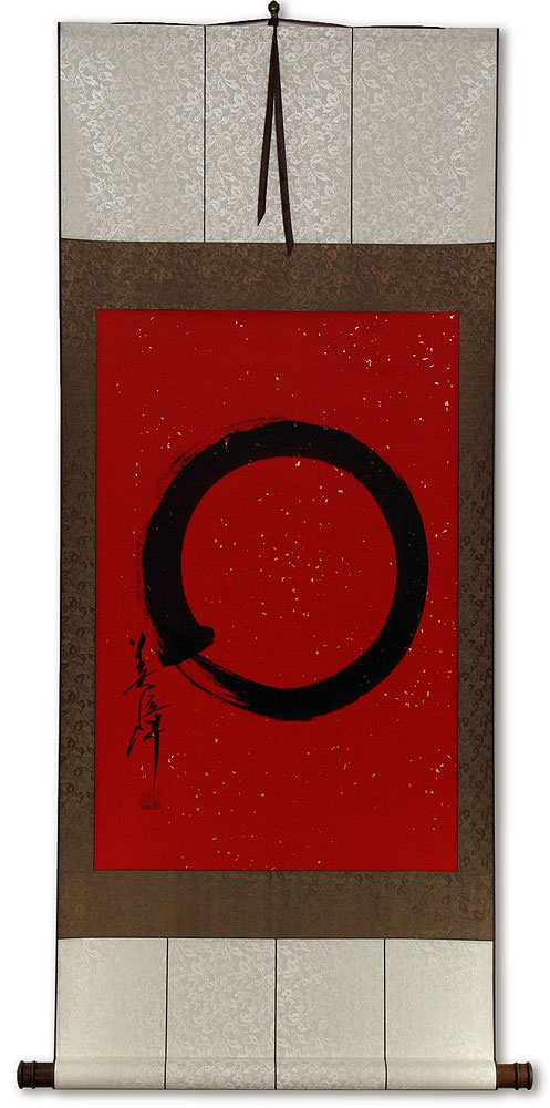 Red Enso Japanese Calligraphy - Large Wall Scroll