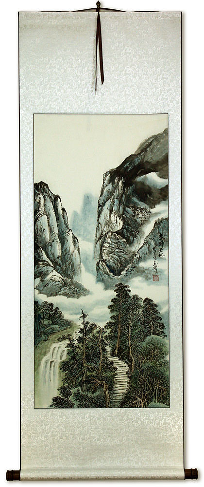 Mountain Waterfall - Chinese Landscape Wall Scroll