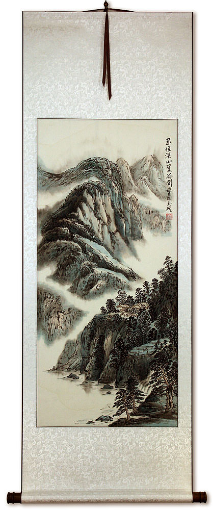 Chinese River Landscape Wall Scroll