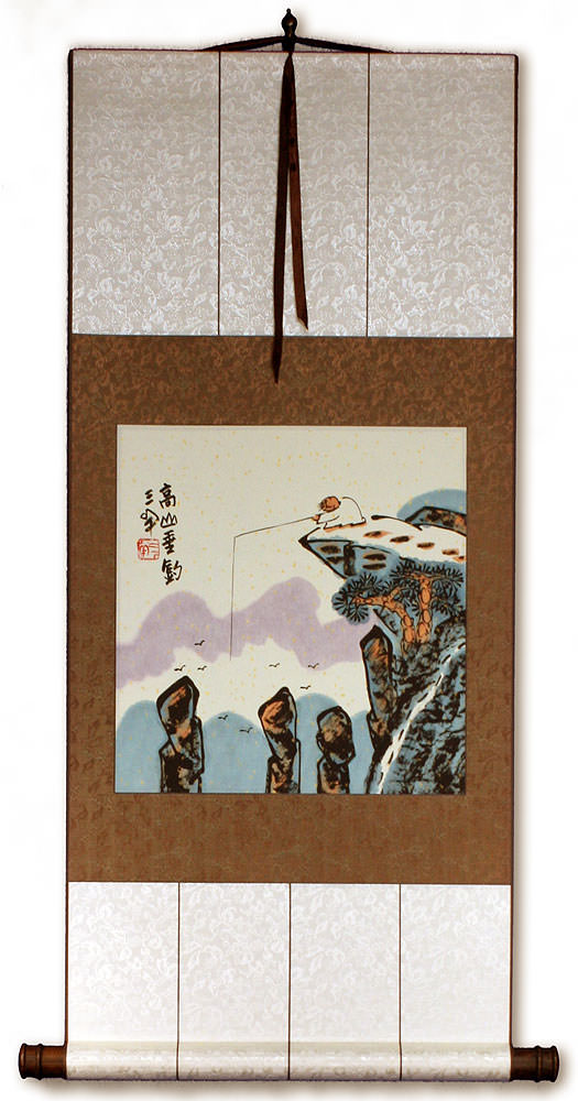 Go Fishing in the Mountains - Chinese Philosophy Wall Scroll