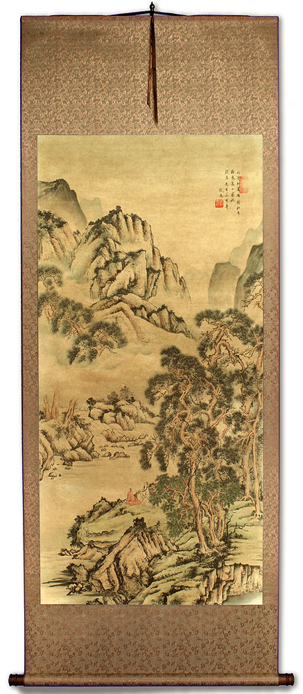 Pine Mountains Serenity - Chinese Landscape Print Wall Scroll