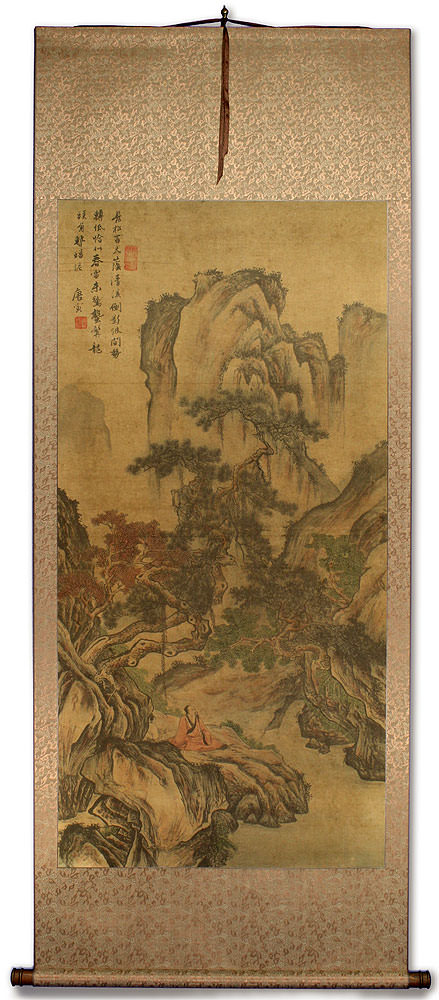 Clear River and Pine Trees - Ancient Landscape Print Wall Scroll