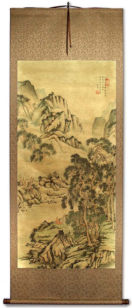 Pine Mountains Serenity - Chinese Landscape Print Wall Scroll