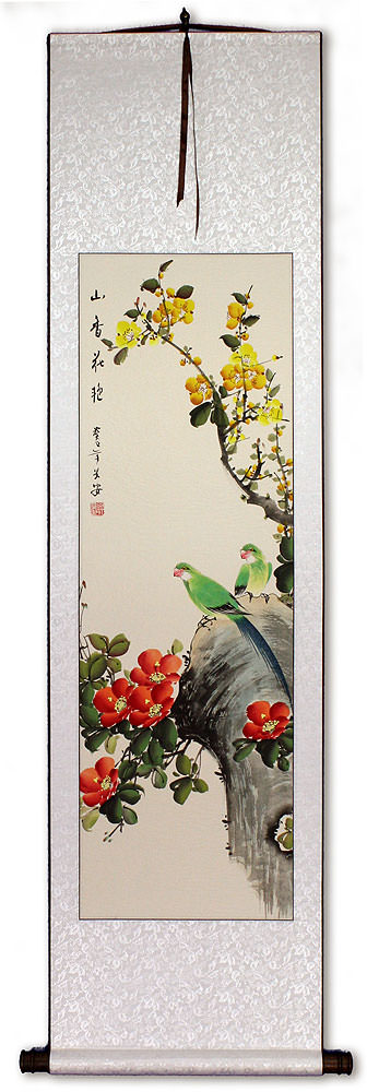 Mountain Fragrance and Flowers - Birds and Plum Blossoms Wall Scroll