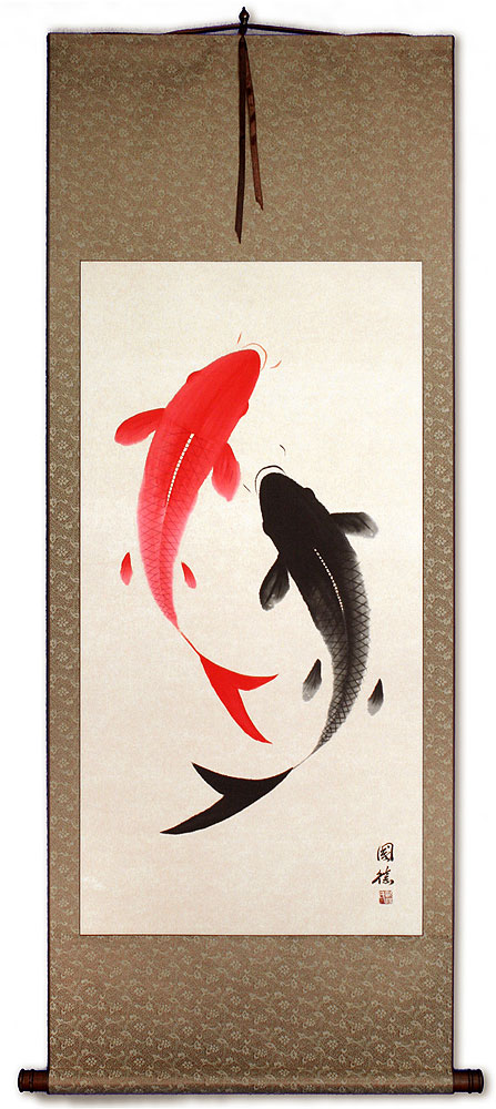 Huge Yin Yang Fish Wall Scroll