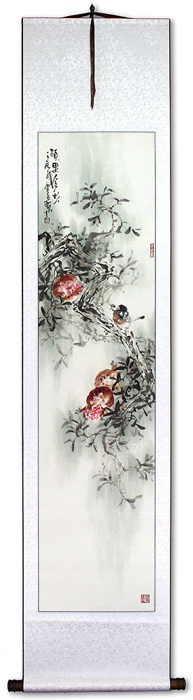 Birds and Flowers Wall Scroll