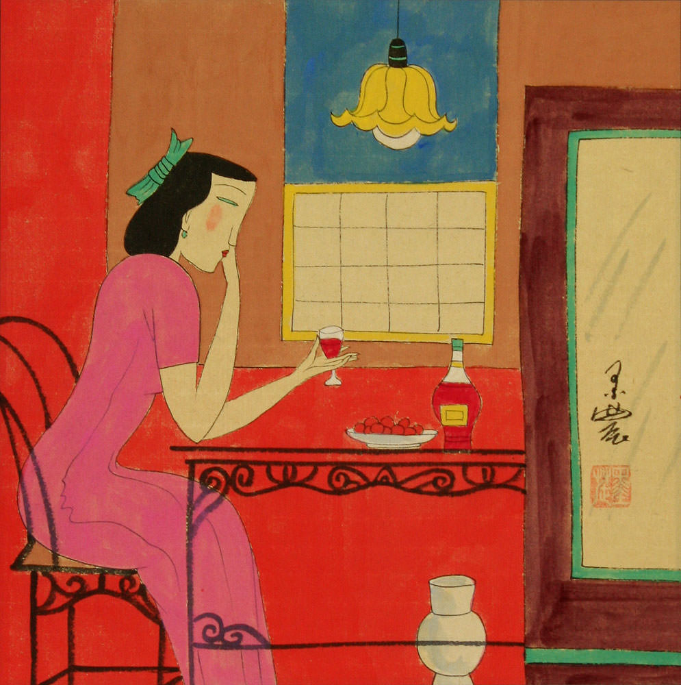 Woman Drinking - Chinese Modern Art Painting