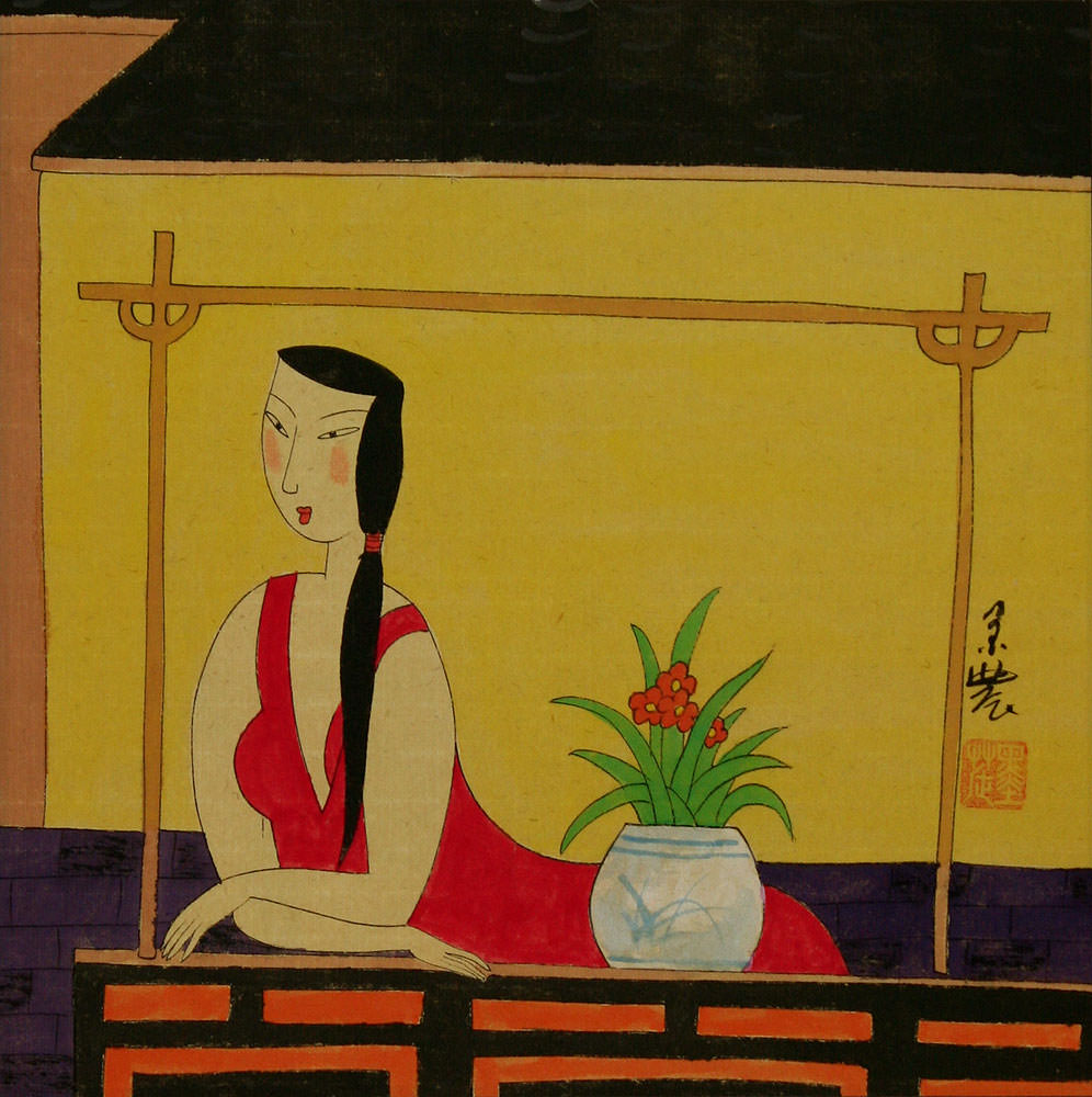 Relaxing Woman - Chinese Modern Art Painting