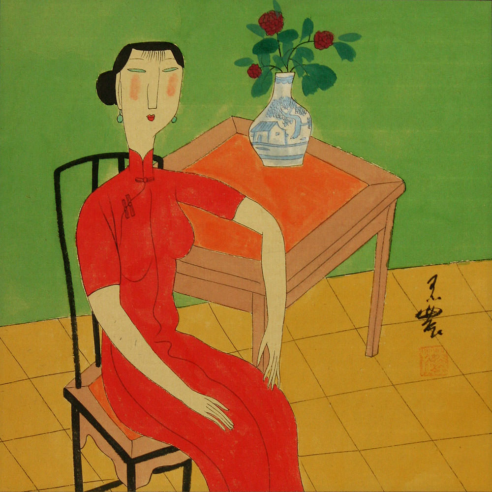 Woman and Flower Vase - Chinese Modern Art Painting