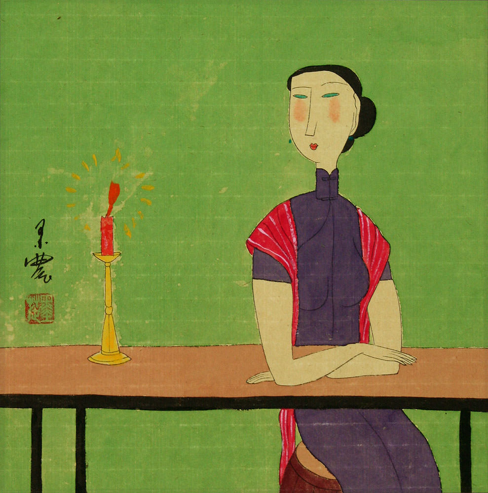 Chinese Woman and Candle - Modern Art Painting