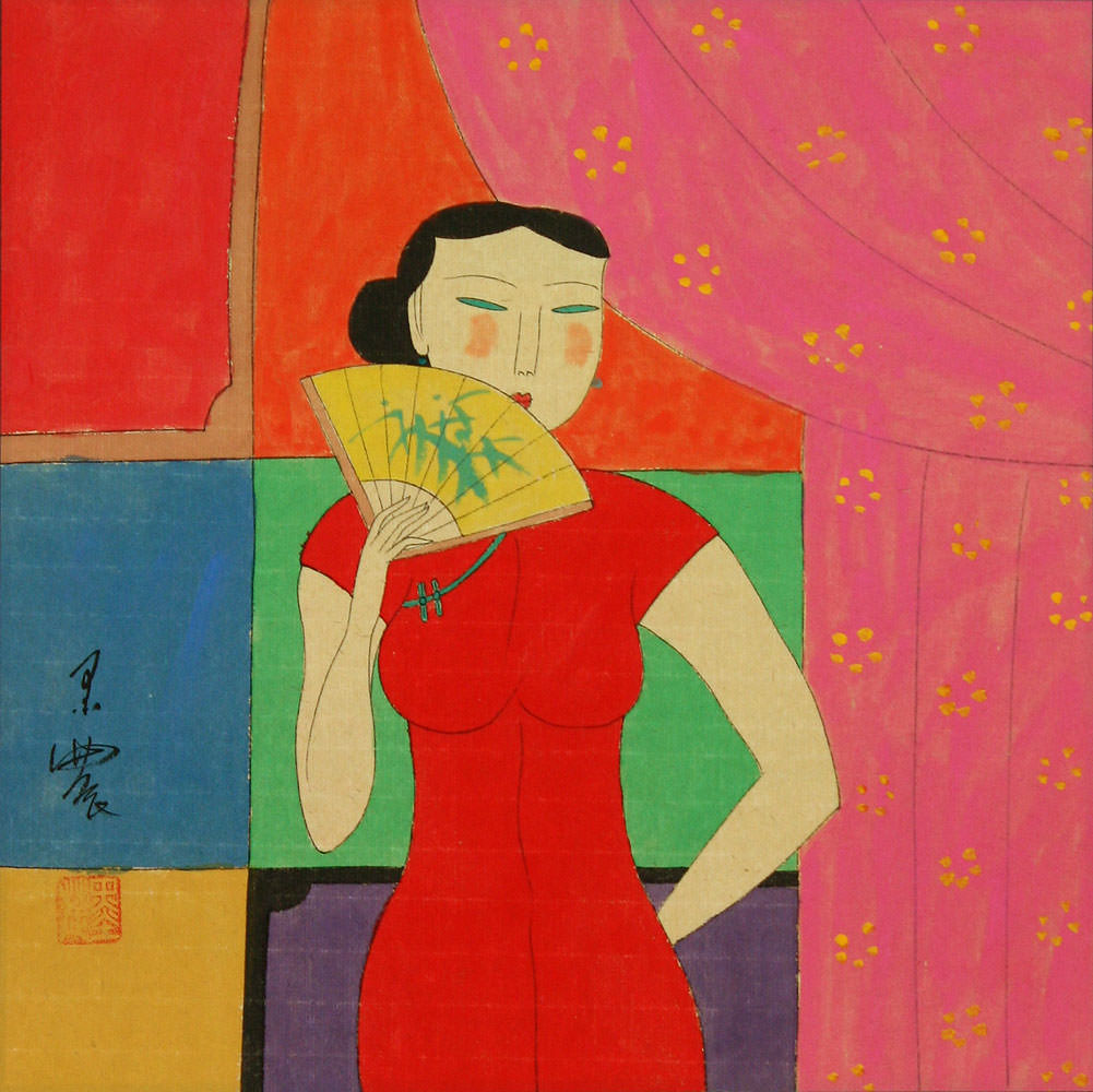 Asian Woman and Fan - Modern Art Painting
