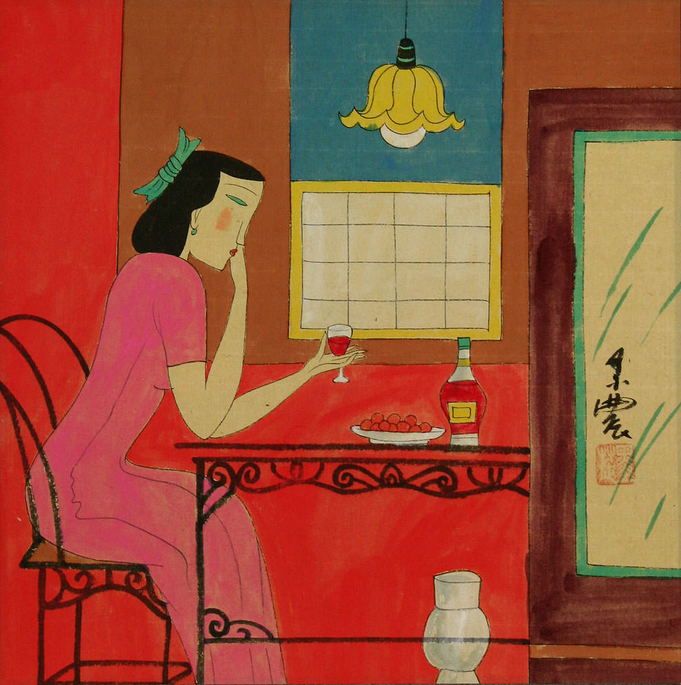 Asian Woman Drinking - Modern Art Painting