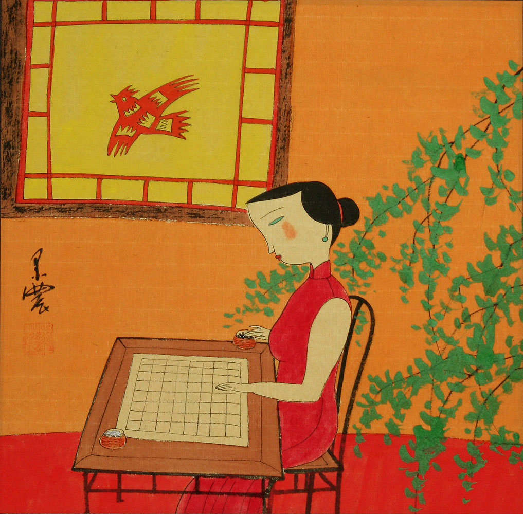 Woman Prepared to Play Weiqi or Go - Modern Art