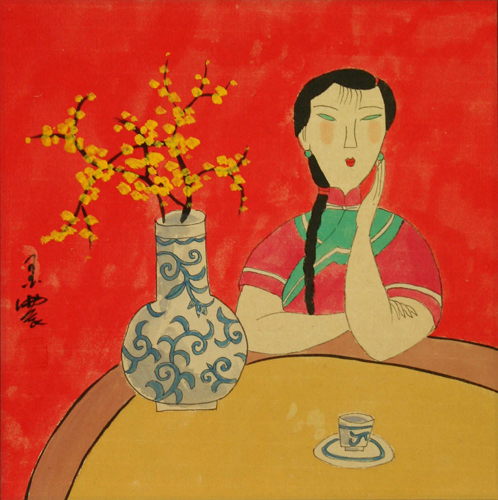 Woman and Flower Vase - Asian Modern Art Painting