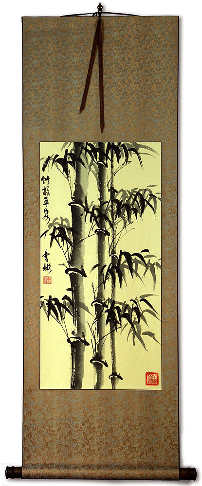 Asian Bamboo on Copper Brocade Wall Scroll