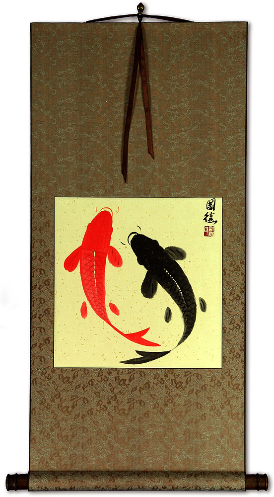 Classic Yin Yang Fish Silk Wall Scroll