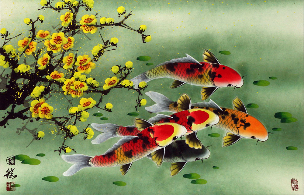 Koi Fish & Plum Blossom Painting