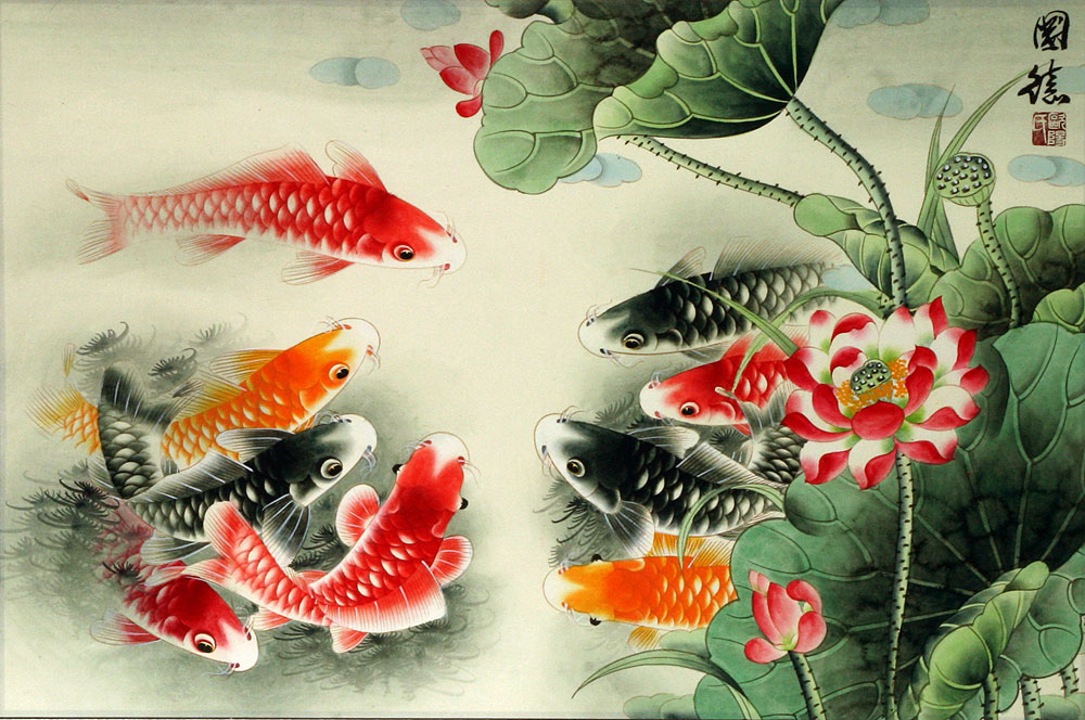 Koi Fish and Lotus Painting