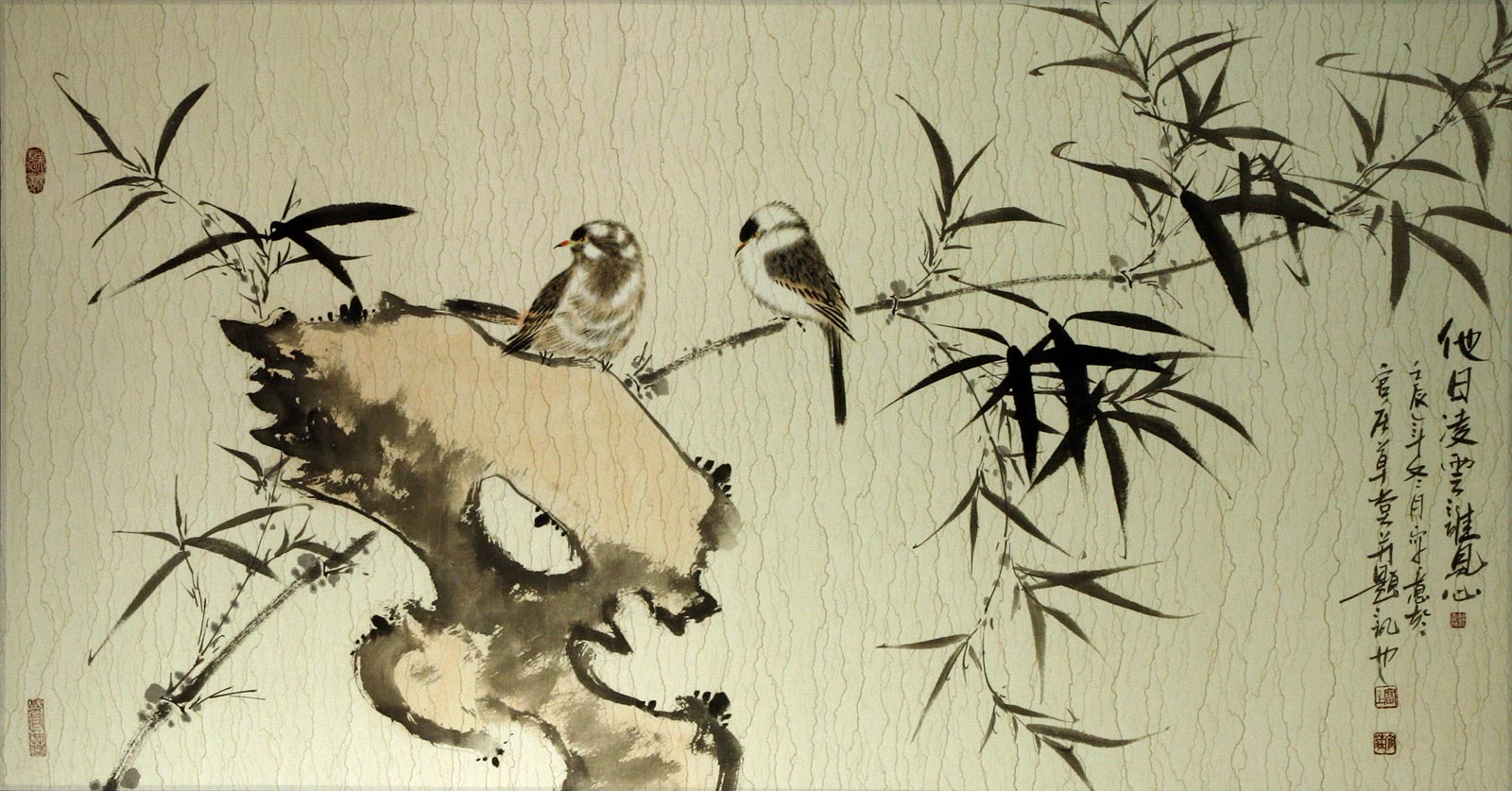 Birds and Bamboo Large Painting