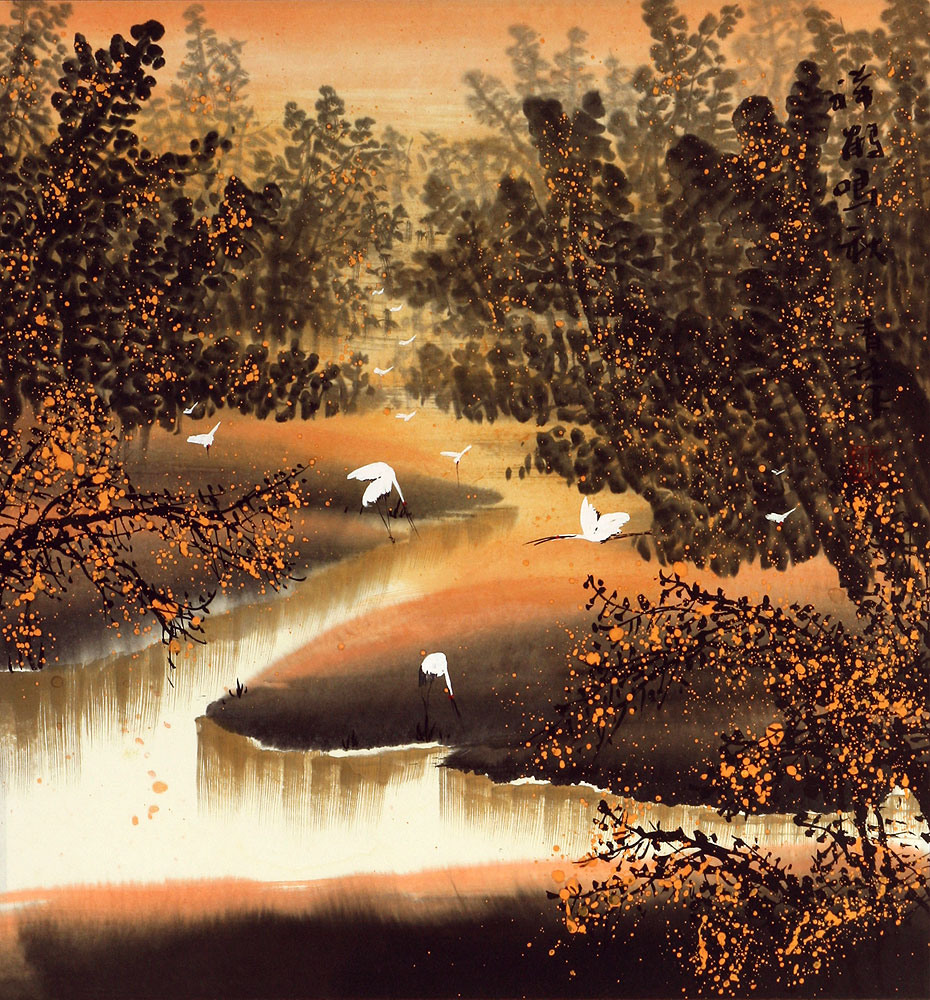 Auspicious Crane Song Announces Autumn - Chinese Landscape Painting
