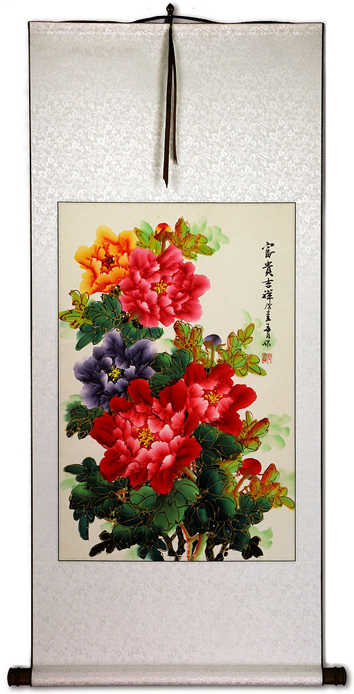 Peony Flower Colorful Wall Scroll