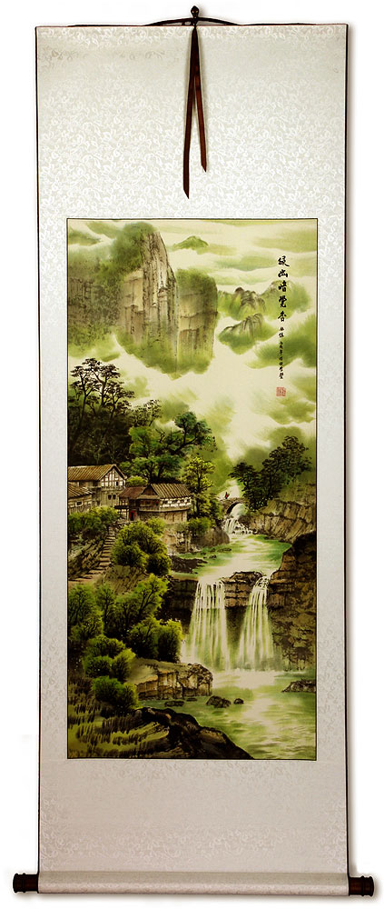 Home in the Deep Green Fragrant Mountains - Chinese Landscape Wall Scroll