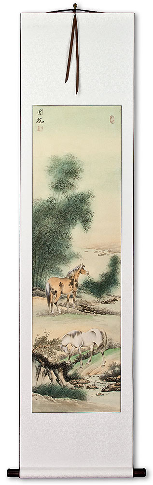 Chinese Horses Wall Scroll