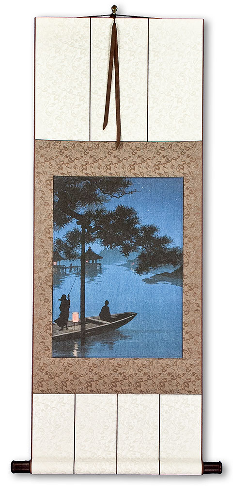 Shubi Pine at Lake Biwa - Japanese Woodblock Print Repro - Wall Scroll