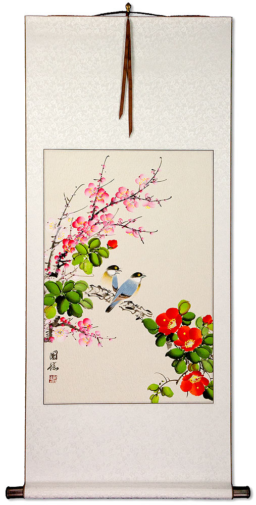 Birds Plum Blossom and Flower Wall Scroll