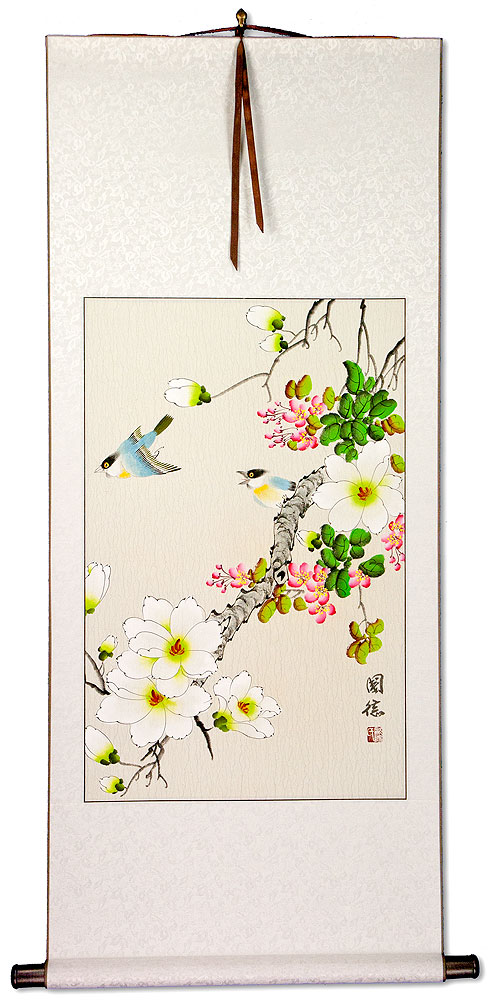 Two Birds and Flower Wall Scroll