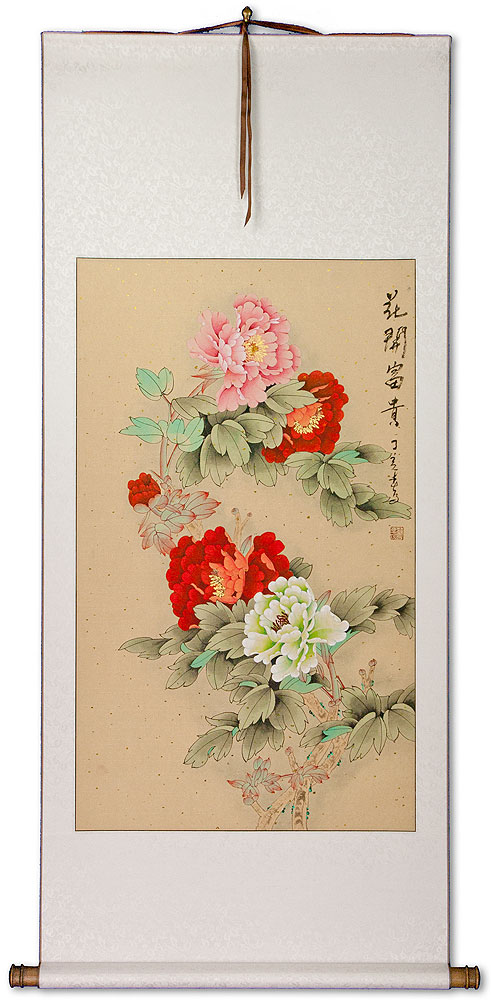 Huge Peony Flowers Wall Scroll