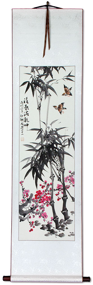 Chinese Bamboo and Plum Blossom Wall Scroll