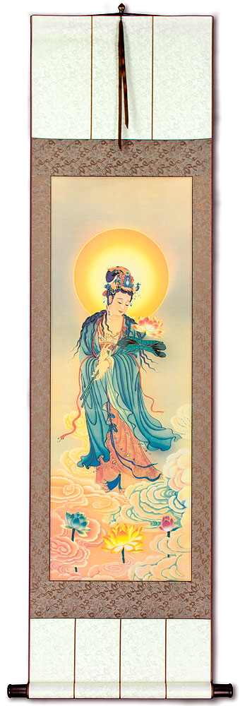 Guanyin Buddha Lotus Embrace - Giclee Print - Wall Scroll
