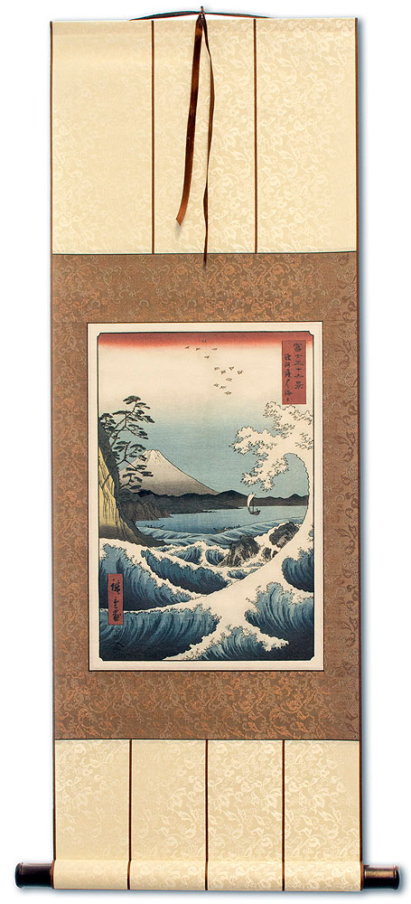 Mount Fuji Waves Landscape - Japanese Woodblock Print Repro - Wall Scroll