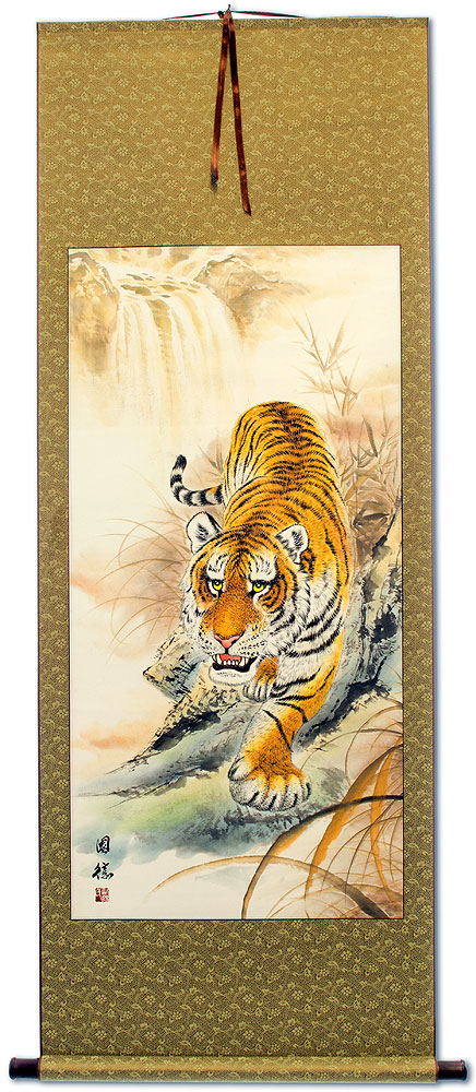 Classic Prowling Chinese Tiger Wall Scroll