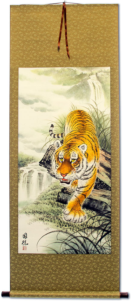Asian Tiger on the Prowl - Large Wall Scroll