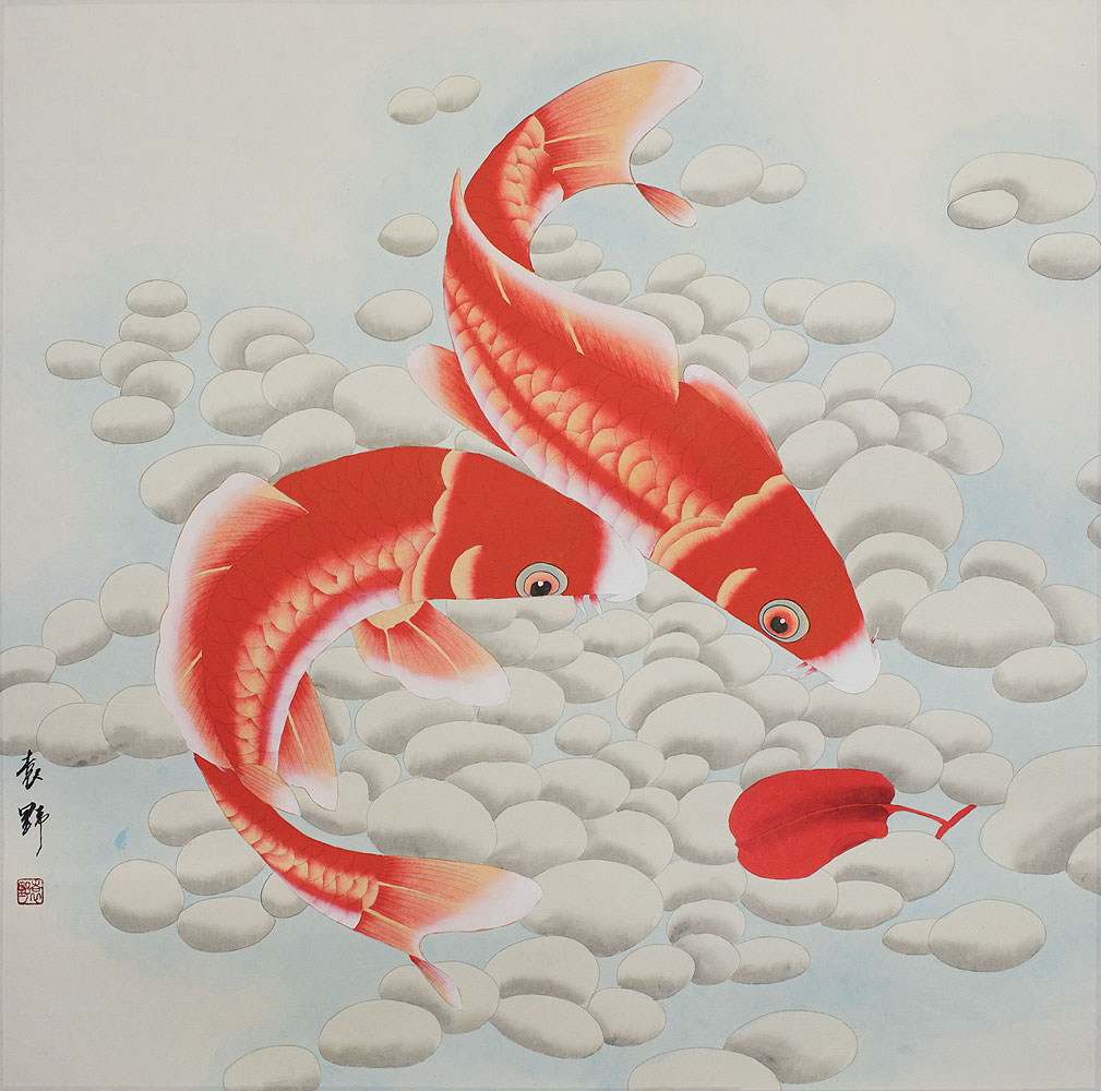 Two Orange Koi Fish - Large Painting